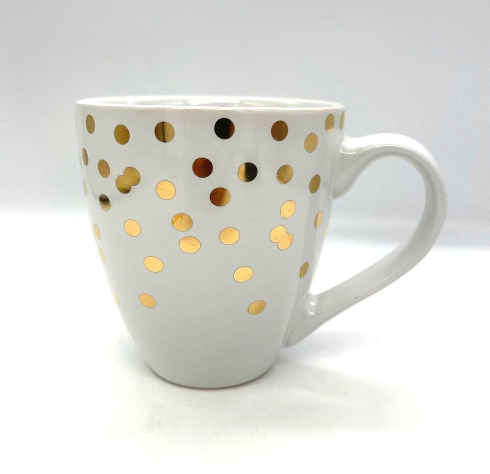 Boston Warehouse White Coffee Mug with Gold Dots